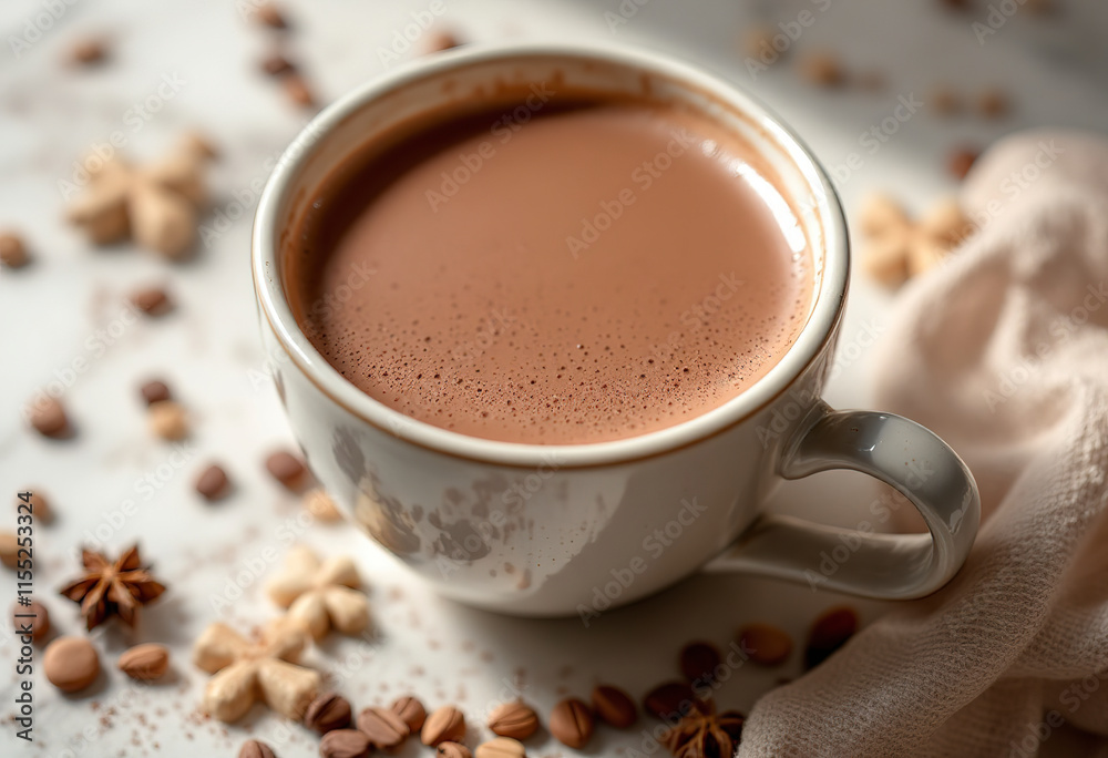 A delightful and inviting image of a hot chocolate drink on a marble background A delightful and inviting image of a hot chocolate drink on a marble background
