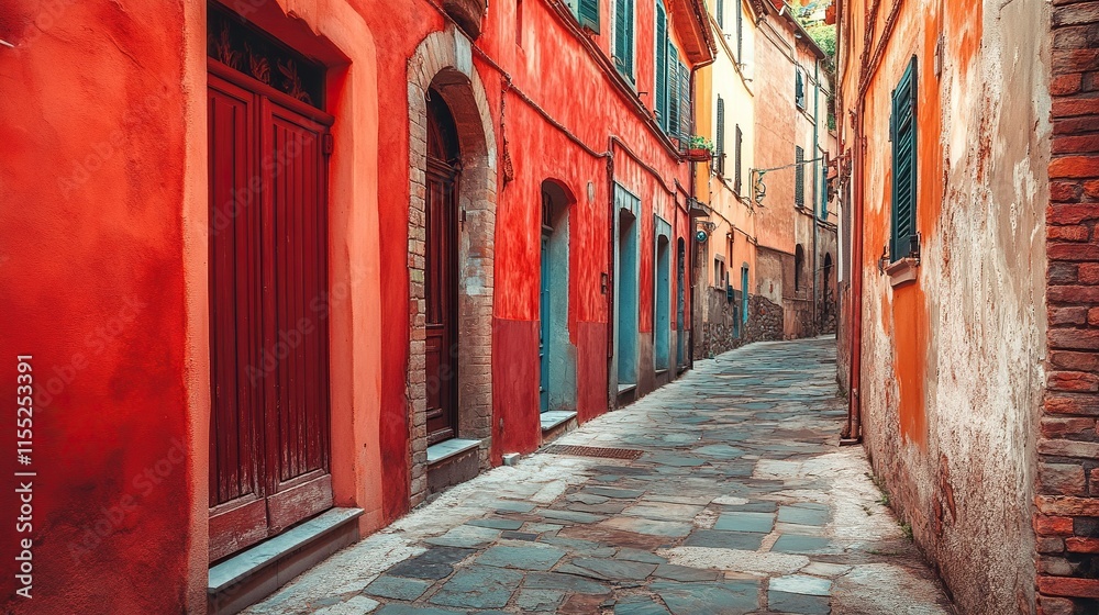 Fototapeta premium Old historic Italian architecture. Red traditional European old town , Italy. Vacation travel background