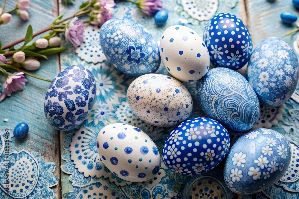 Blue & White Rustic Floral Easter Eggs: Rule of Thirds Composition Blue & White Rustic Floral Easter Eggs: Rule of Thirds Composition
