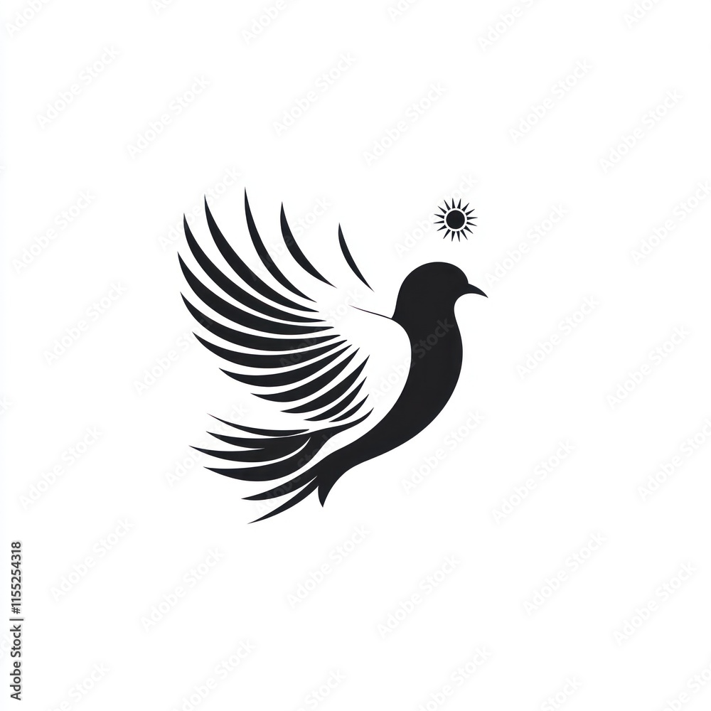 Silhouette of a bird in flight with a sun. Silhouette of a bird in flight with a sun.