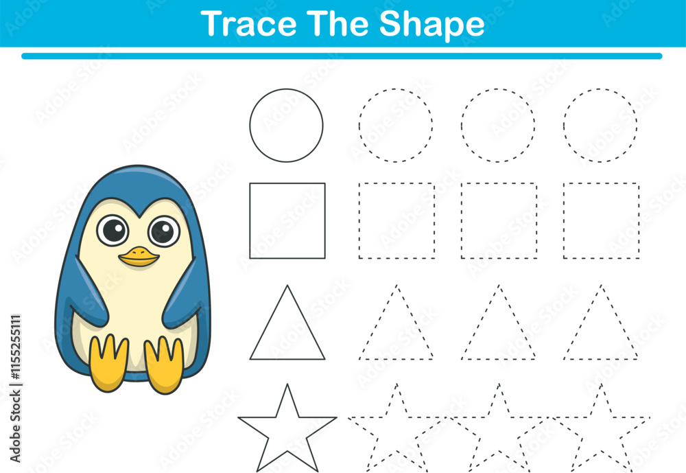Naklejka premium Tracing lines of different shape for kids with penguins. Vector Illustration