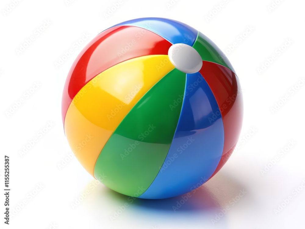 Colorful Beach Ball Toy on White Background - Summer Fun, Inflatable Play Ball, Beach Party Decoration Colorful Beach Ball Toy on White Background - Summer Fun, Inflatable Play Ball, Beach Party Decoration