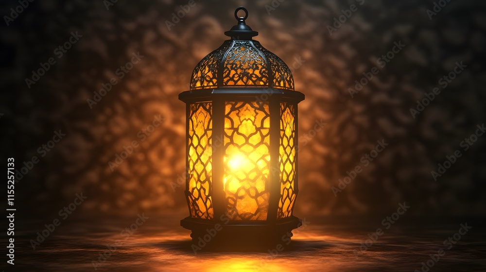 A glowing lantern surrounded by Islamic patterns, isolated on transparent A glowing lantern surrounded by Islamic patterns, isolated on transparent