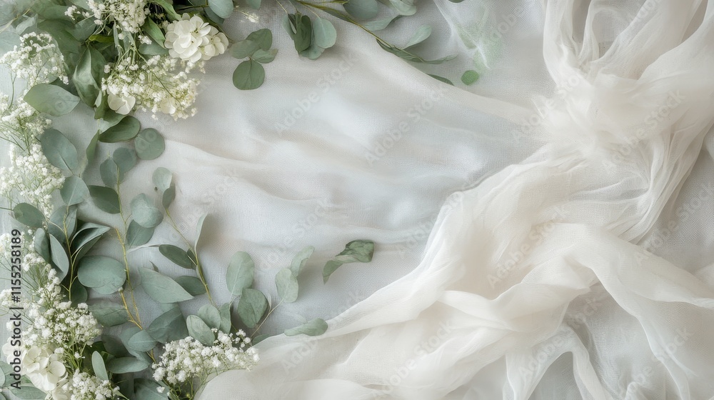 Fototapeta premium Boho background with flowing curtains, delicate details, tranquil design, perfect for invitations