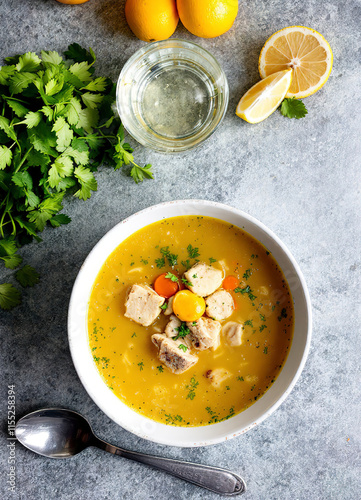 Yellow ginger meat soup with vinegar photo