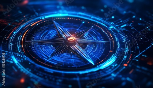 Wallpaper Mural Futuristic Digital Compass with Holographic Map and Glowing Lines Torontodigital.ca