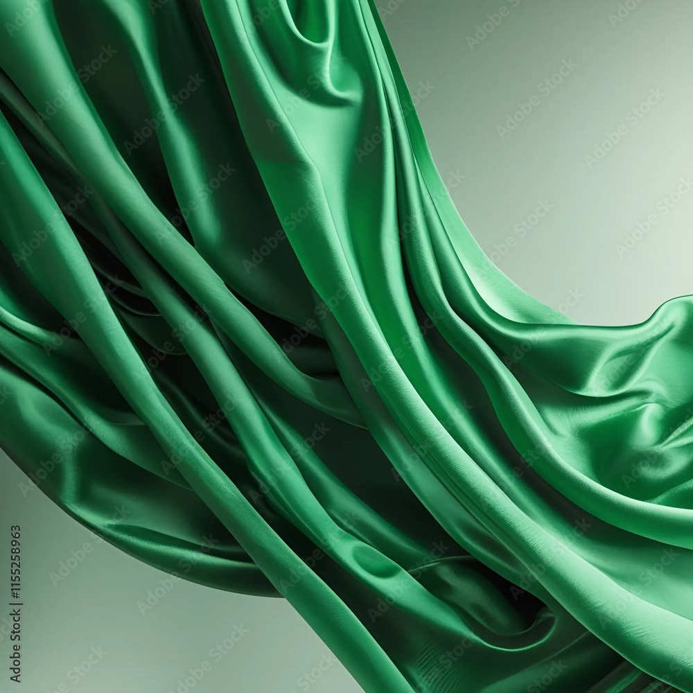 Obraz premium A green silk curtain elegantly drapes over a wall, adding a touch of luxury to the space