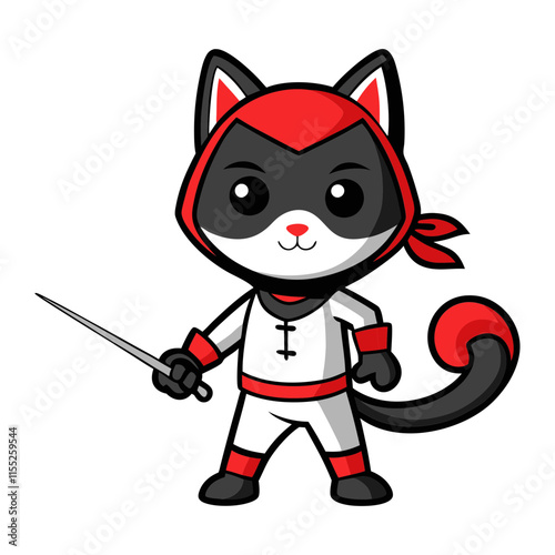 A cute cat dressed as a fencer vector illustration