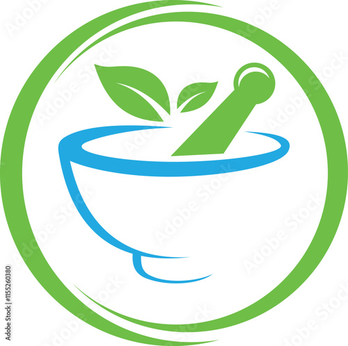 mortar and pestle with herbs Pharmacy Medicine, Health Care, Hospital Logo Design Vector Template.