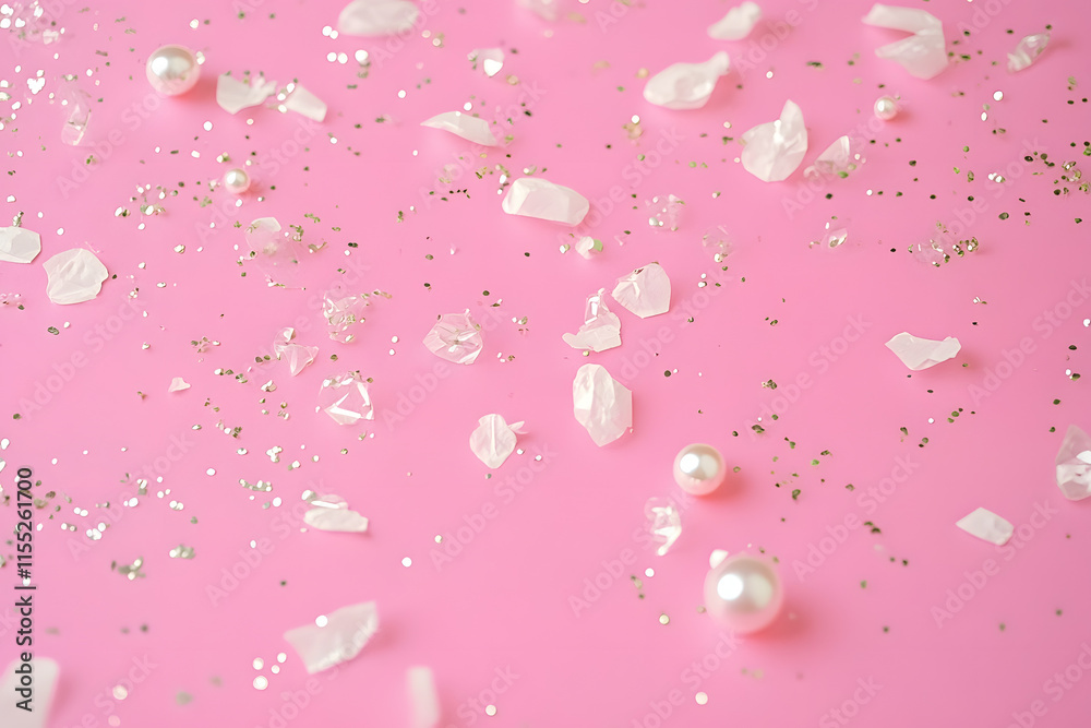 Pearl confetti on pink background. Pearl confetti on pink background.