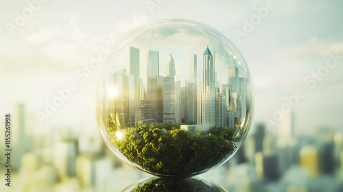 Green Energy and Sustainability Concept with Glass Globe Containing City