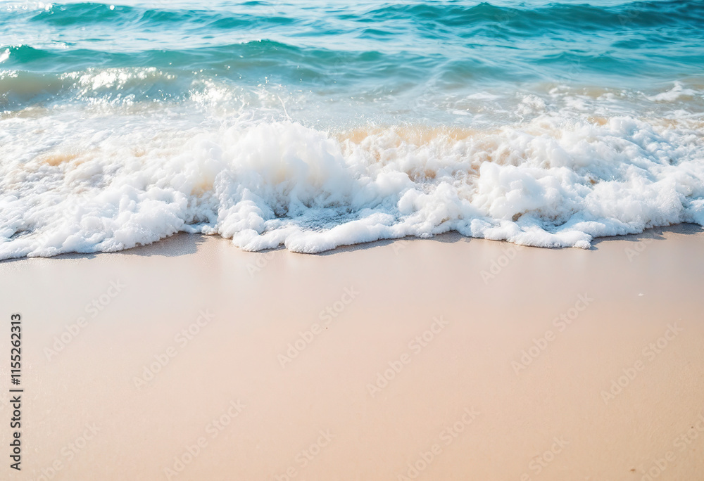 Fototapeta premium A serene beach with gentle waves lapping at the shore, creating a tranquil and calming scene