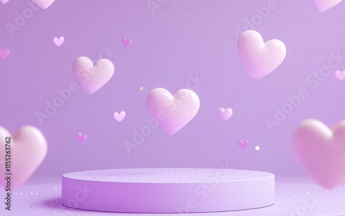 A pastel purple background with floating hearts and subtle sparkles, leaving ample room for text, for Saint Valentines Day