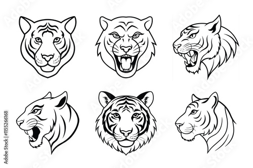 Tiger face liner icon set. Animal head logo vector illustration