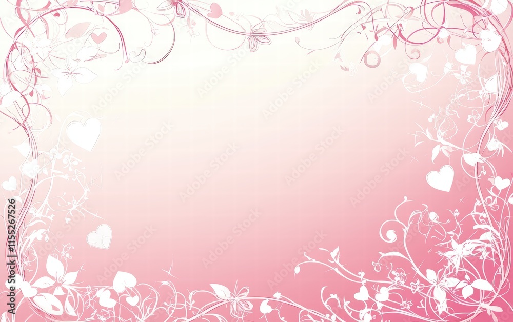A white and pink gradient background with delicate heart borders and a blank area for text, for Saint Valentines Day A white and pink gradient background with delicate heart borders and a blank area for text, for Saint Valentines Day