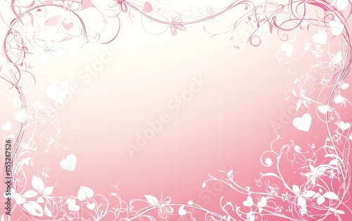 A white and pink gradient background with delicate heart borders and a blank area for text, for Saint Valentines Day