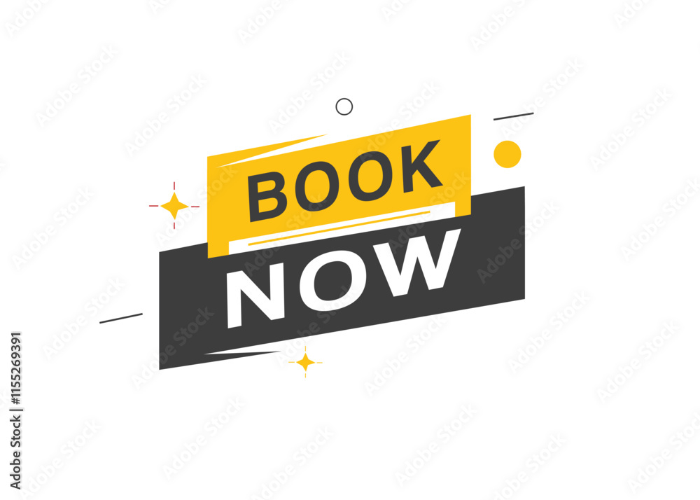 Book now banner vector icon label element. Modern template design for announcement. Book now banner vector icon label element. Modern template design for announcement.