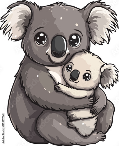 Cute Koala with cub muscat style vector on white background