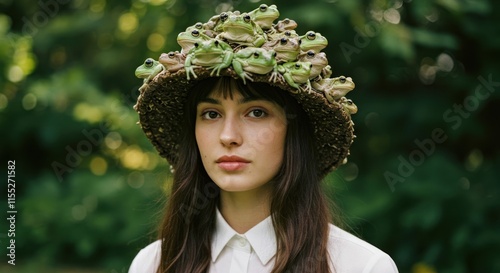 Woman Wearing A Frog Hat Outdoors