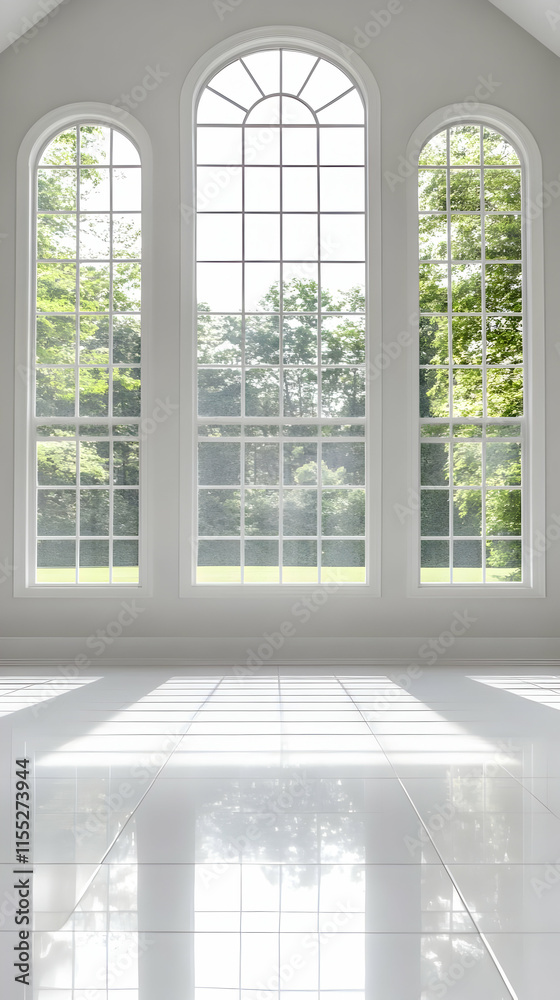 Fototapeta premium Sunlit Room with Arch Windows Background