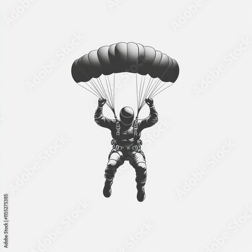 Skydiver descending under a parachute.