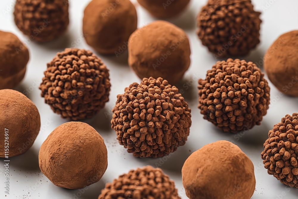A medium shot of several chocolate truffles covered in cocoa powder. A medium shot of several chocolate truffles covered in cocoa powder.