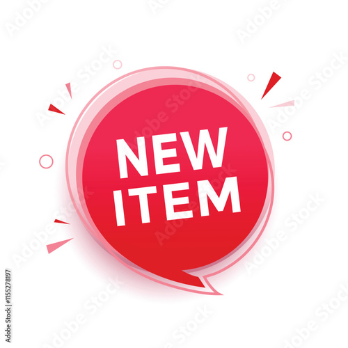 New item banner, announcement design speech bubble icon. vector graphic.