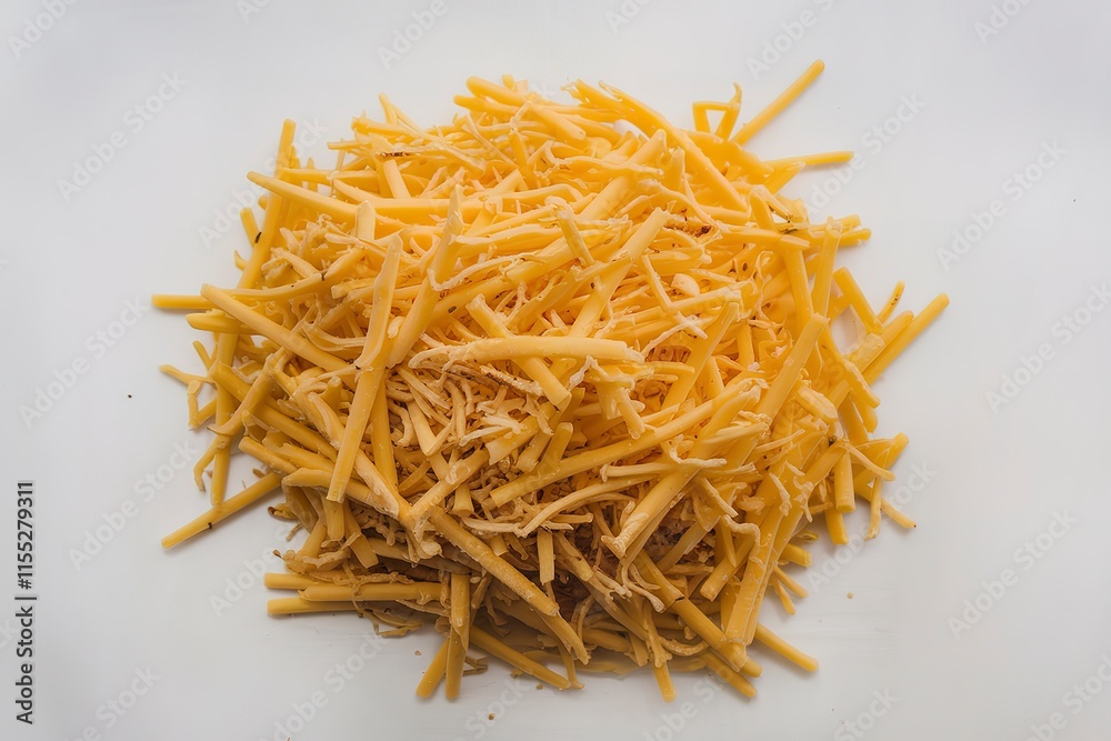shredded yellow cheese on a white background shredded yellow cheese on a white background