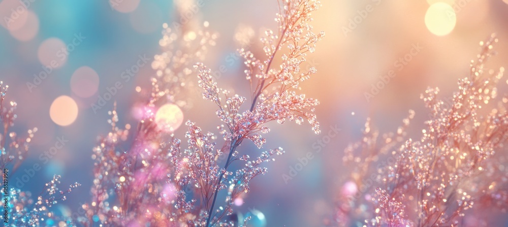 Abstract Soft Focus Nature Background, Dreamy Pastel Pink And Blue With Delicate Plants Abstract Soft Focus Nature Background, Dreamy Pastel Pink And Blue With Delicate Plants