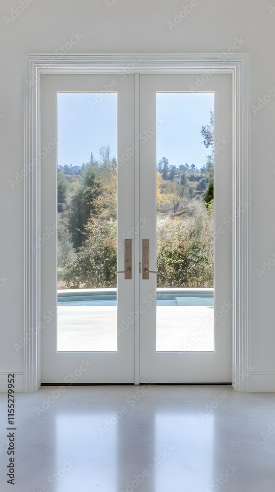Fototapeta premium White French Doors with Landscape View