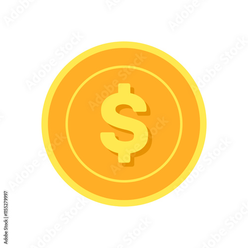 Gold coin flat icon. Dollar coin. Coin with dollar sign. Money symbol. American currency. Vector illustration.