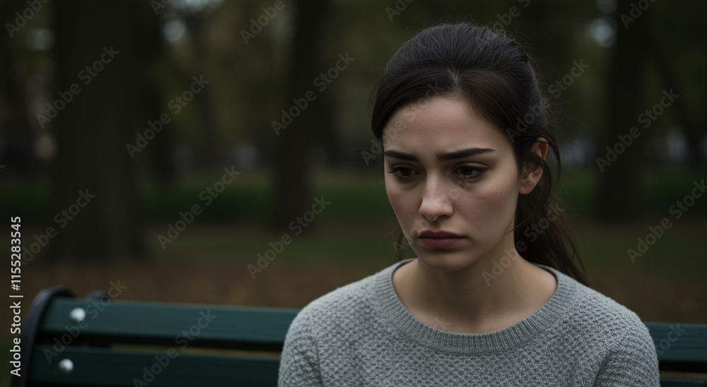 © Patrick - Woman, sad and thinking with upset face for emotion, stress and depression for mental health problem. Caucasian, female person and worry with anxiety or crisis in outdoor with unhappy expression
