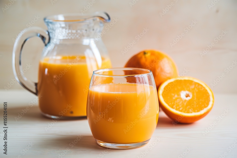 a glass of freshly squeezed orange juice prominently placed in the foreground a glass of freshly squeezed orange juice prominently placed in the foreground
