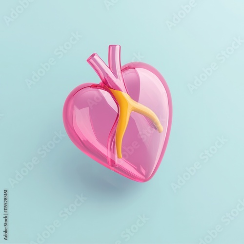Valentine heart and commitment concept. Stylized pink heart model on a light blue background.