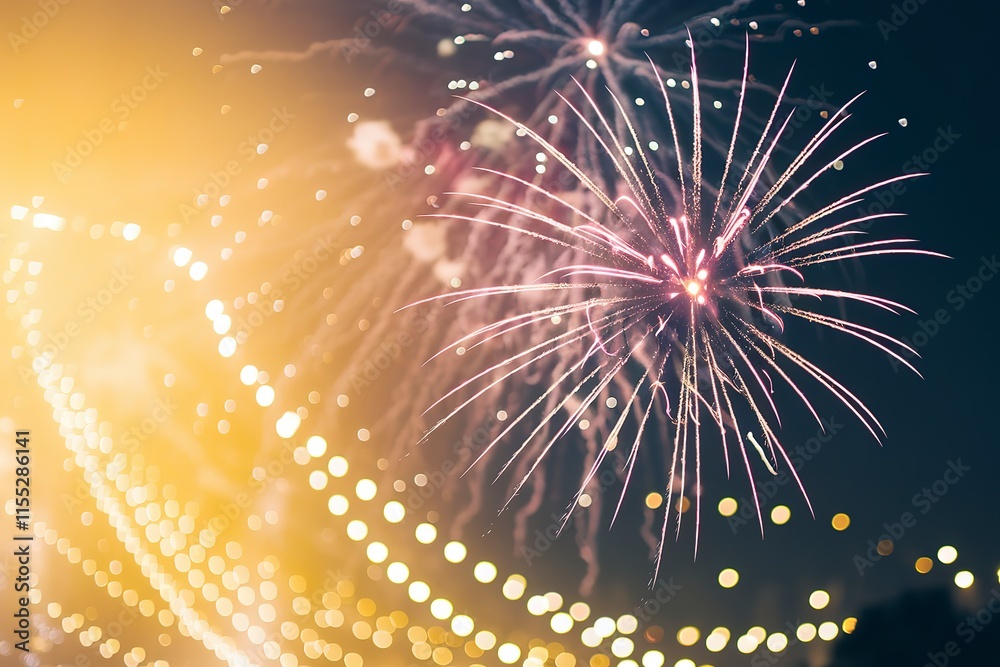 Fototapeta premium a vibrant display of fireworks against a golden-hued background
