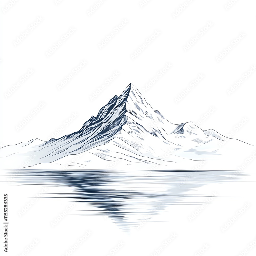 Snowy mountain reflected in calm water. Snowy mountain reflected in calm water.