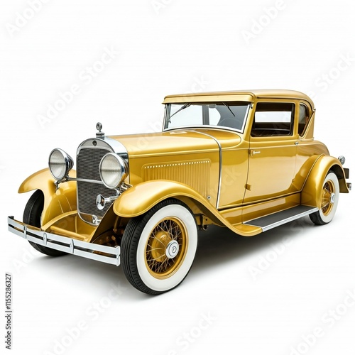 gold vintage car isolated