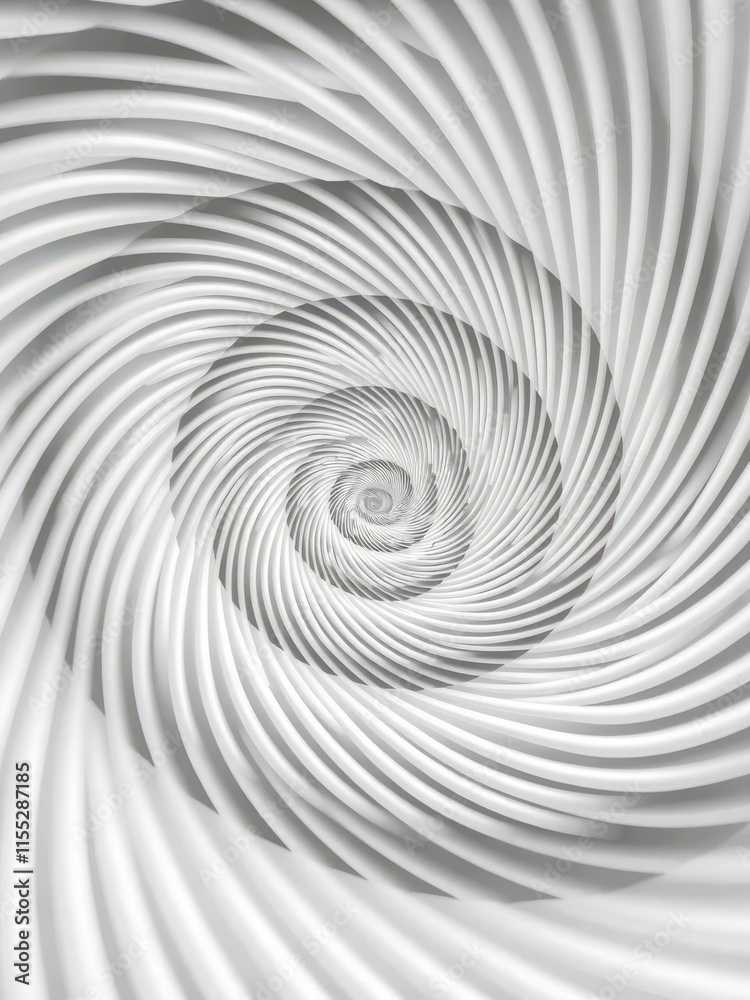 Fototapeta premium Abstract Fibonacci spiral in white, creating a dynamic, organic pattern, art, elegant