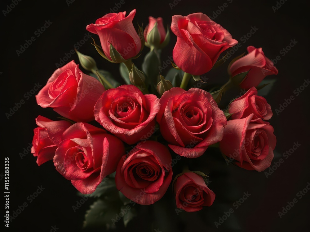 Elegant bouquet of red roses on dark background, greeting card,anniversary Elegant bouquet of red roses on dark background, greeting card,anniversary