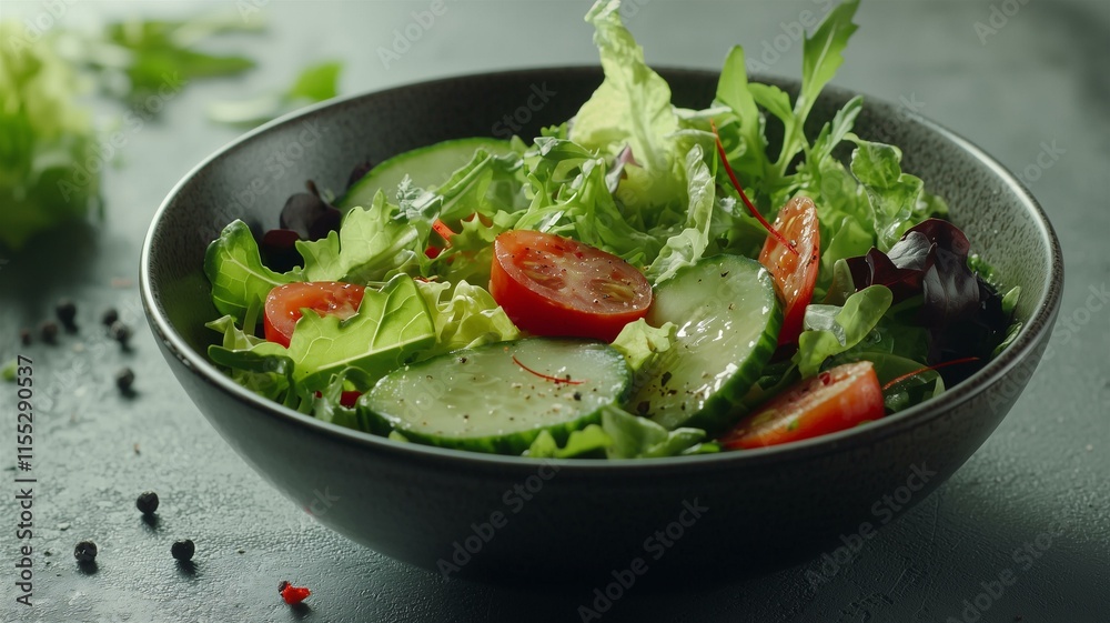 High-quality ad of a fresh salad bowl with mixed greens, tomatoes, cucumbers, and vibrant dressing
High-quality ad of a fresh salad bowl with mixed greens, tomatoes, cucumbers, and vibrant dressing