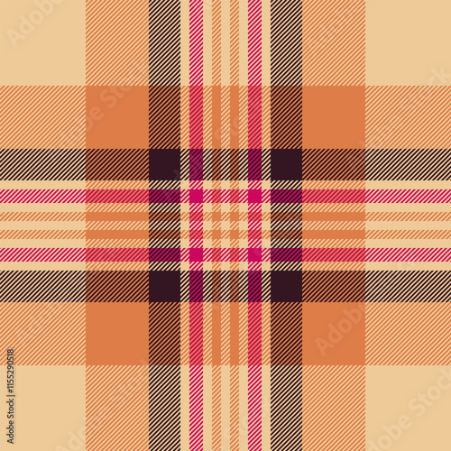 Fuzzy pattern textile plaid, outfit texture tartan seamless. Festive check vector fabric background in orange and dark colors.