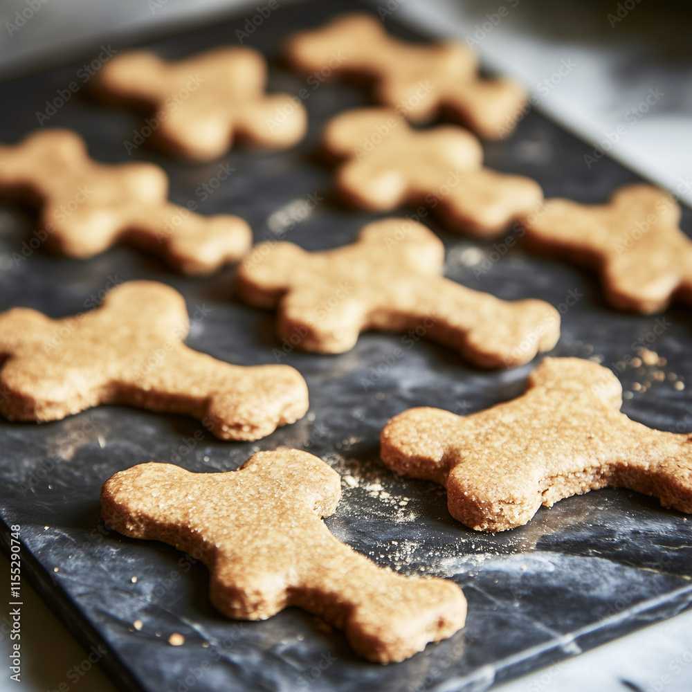 Homemade bone-shaped dog biscuits on a plate. Homemade bone-shaped dog biscuits on a plate.
