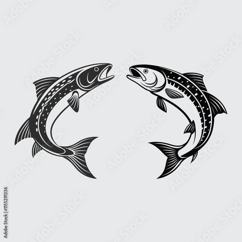 Char fish image silhouette vector art and illustration