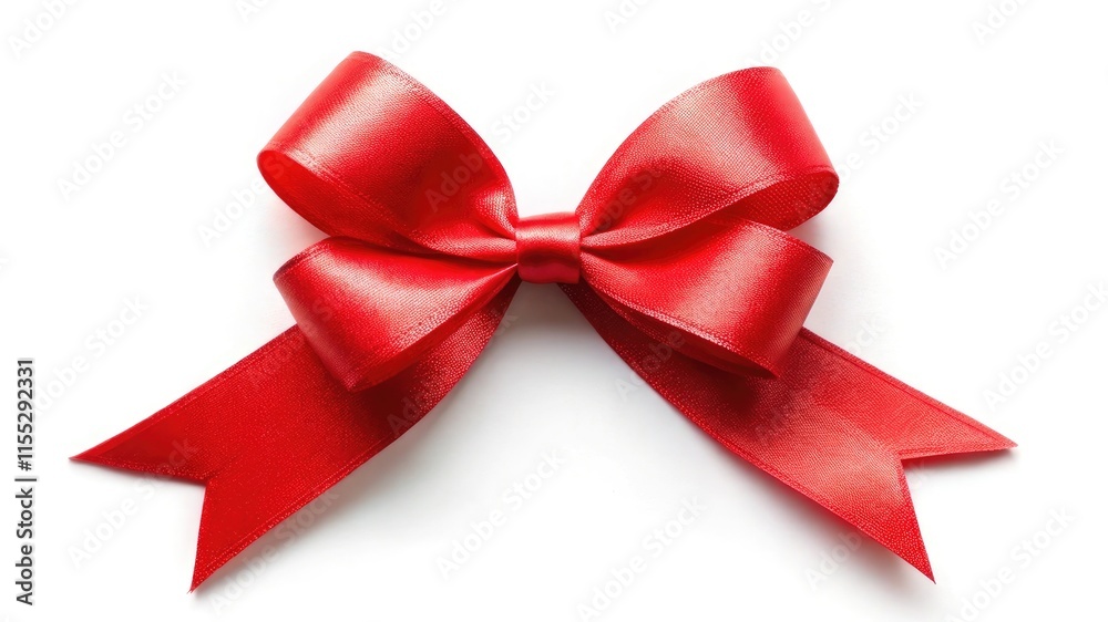 Fototapeta premium Red satin bow on a white background as a festive gift decoration