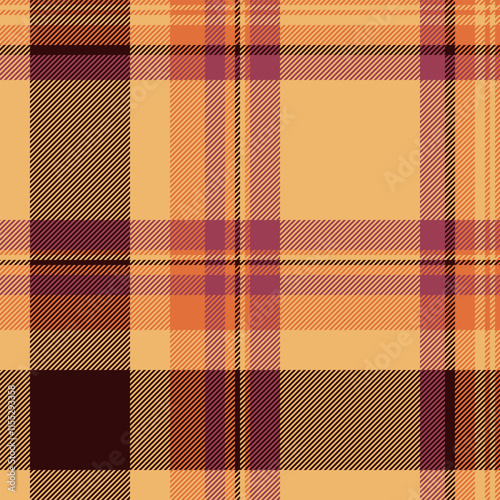 Length pattern fabric vector, expensive texture tartan plaid. Nostalgia seamless background check textile in orange and dark colors.