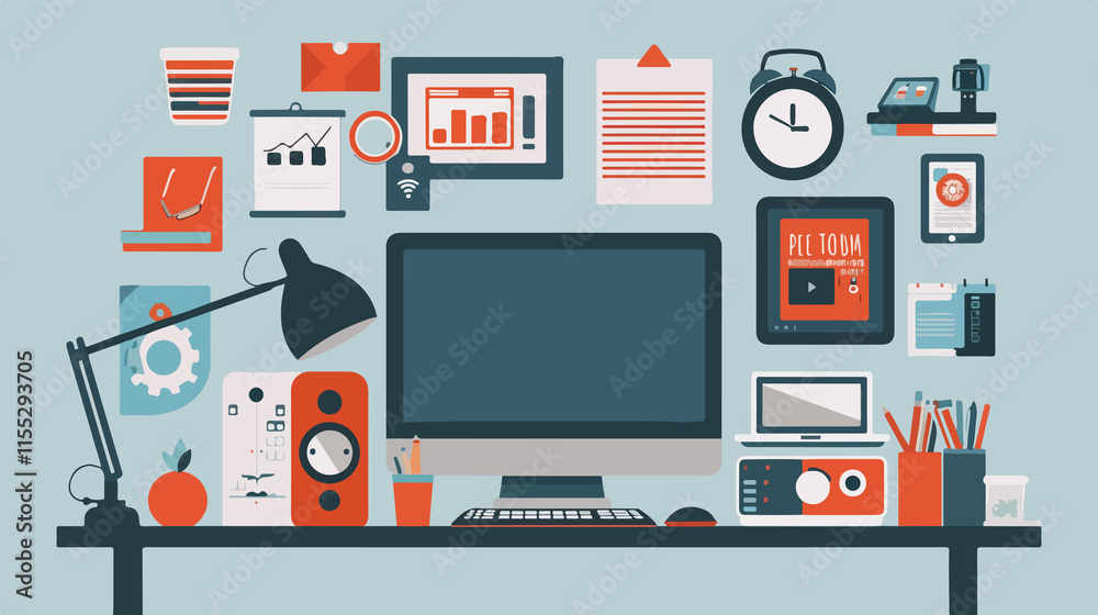 Modern Work from Home Flat Vector Illustration Modern Work from Home Flat Vector Illustration