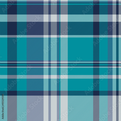 Wide vector pattern background, livingroom seamless check plaid. Checked textile texture tartan fabric in cyan and white colors.