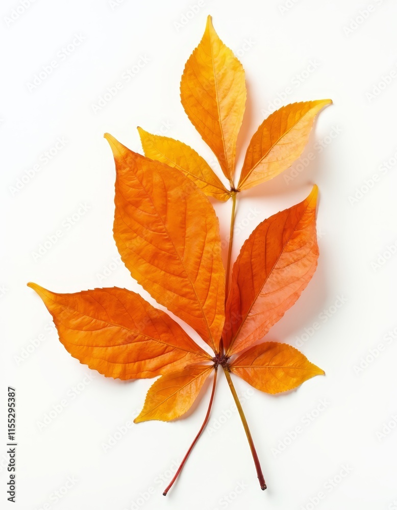 Fototapeta premium A single orange leaf on a white surface