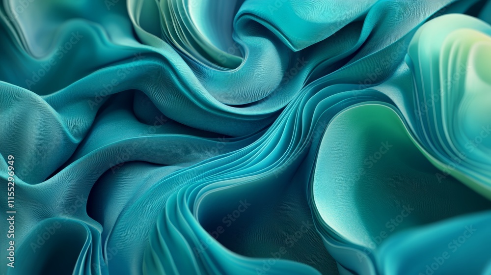 Obraz premium An abstract close-up of flowing, textured fabric in shades of turquoise and blue.