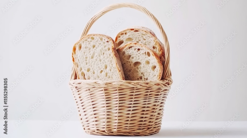 Freshly Baked Slices of Artisan Bread in a Rustic Woven Basket Perfect for Bakery, Cooking, or Food Styling Projects Freshly Baked Slices of Artisan Bread in a Rustic Woven Basket Perfect for Bakery, Cooking, or Food Styling Projects
